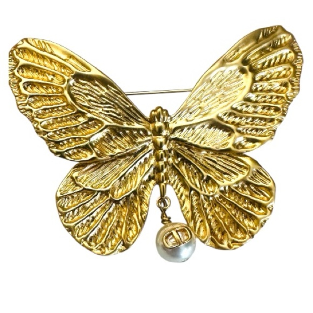DIOR Beautiful Gold Butterfly Brooch with Pearl Logo Detail - Picture 3 of 4